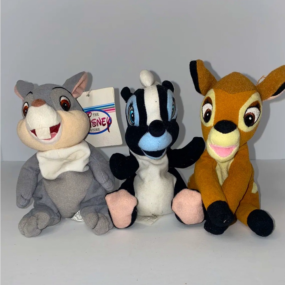 Disney Store Bambi, Thumper, and Flower  Lot Of 3 Bean Plush Vintage 5” Tall